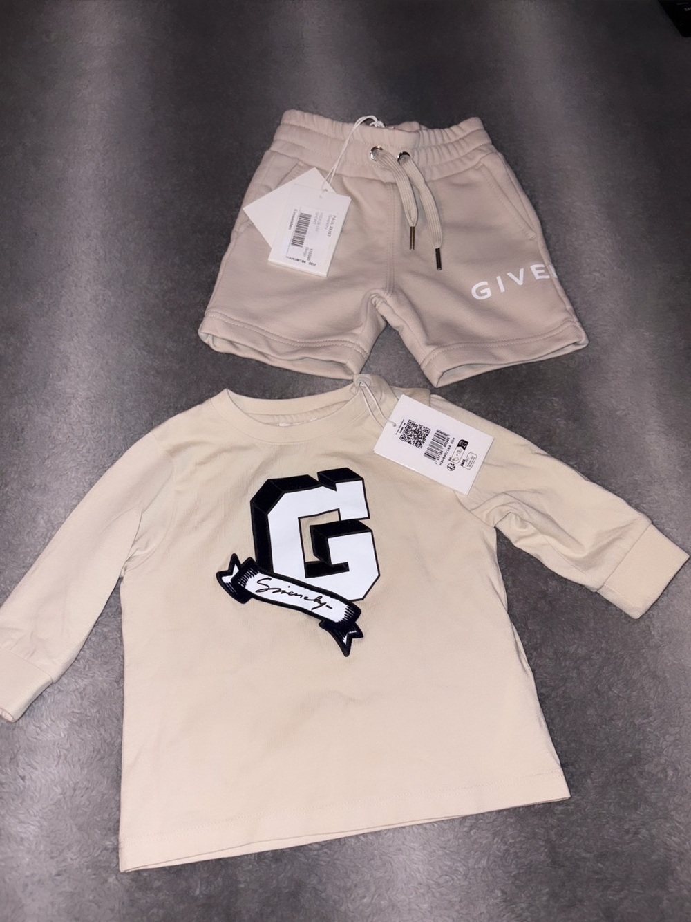 Givenchy Beige Kids Long Sleeve Tee & Drawstring Shorts Set